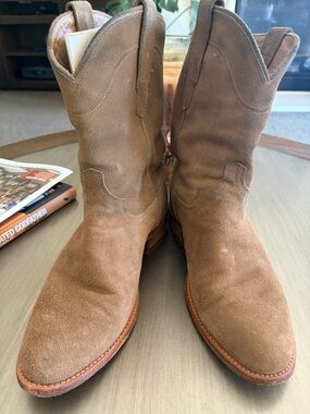 Tecovas "Shane" Suede Roper Boots - Mens 10.5D - Granite w/ matching suede belt